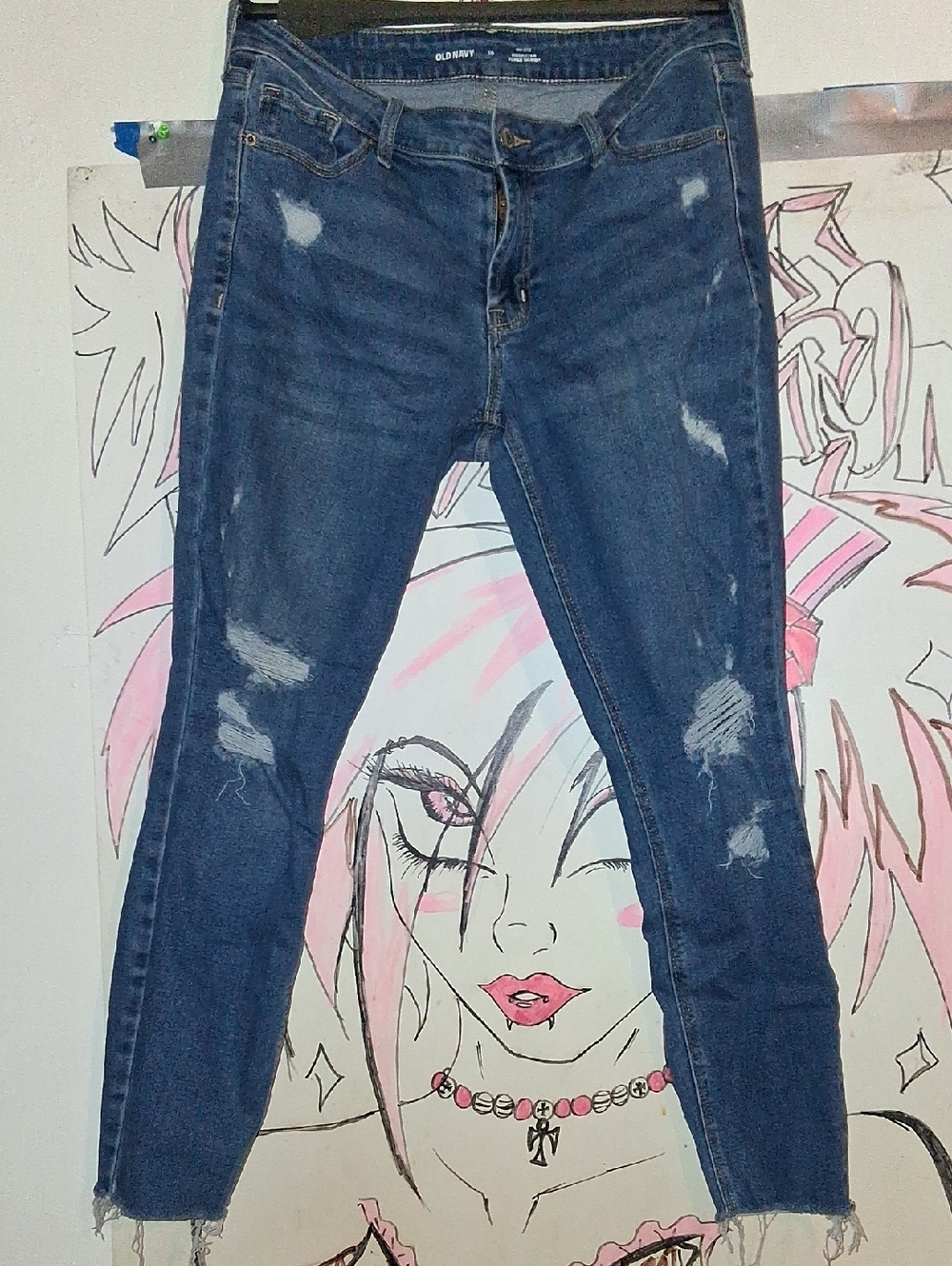 Old Navy Dark Blue Distressed Skinny Jeans
